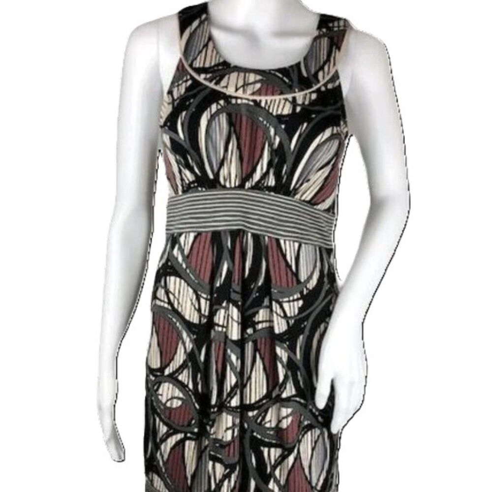 BCBG Maxazria Geometric Fit and Flare Dress Black Purple Gray Womens Medium